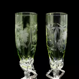 Хрустальные бокалы для вина "Адам и Ева" изумрудные, на 2 персоны